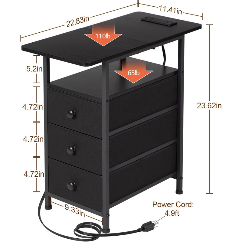 22.83'' W Metal Nightstand, Gray