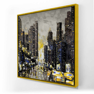 Abstract Textured City Canvas - Yellow Taxis | Gray Framed