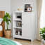 Armoire de salle de bain, support de rangement autoportant pour la cuisine, armoire de rangement au sol 23,62 po x 11,81 po x 31,5 po avec 1 armoire, 3 compartiments ouverts, tablettes réglables, blanc