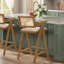 Tabourets de bar Mid-Century en bois avec dossiers en rotin, bois brun, ensemble de 2