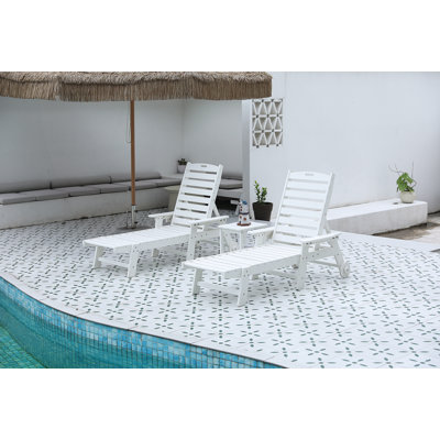 3-Piece Oversized Chaise Lounge Chair Set With Side Table, All Weather Patio Furniture With 5 Positions, Wheels And Cup Holder For Ultimate Outdoor Relaxation