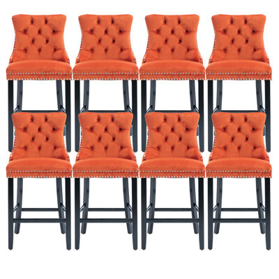 Contemporary Counter Height Velvet Bar Stools (Set of 8)