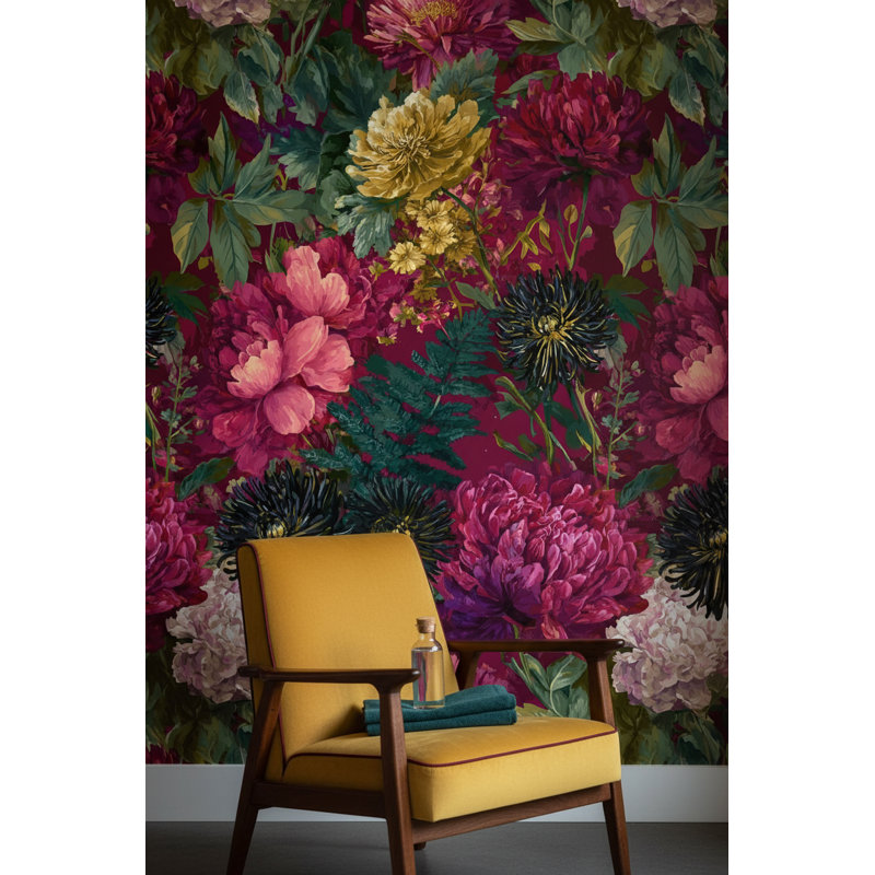 Papier peint floral, décoration murale traditionnelle rétro