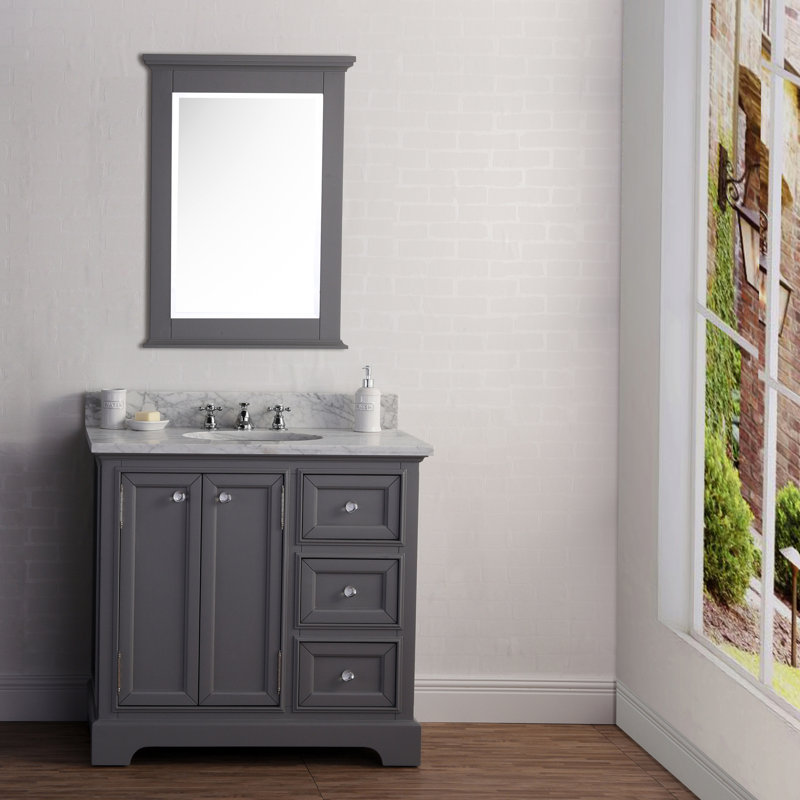 Derby 36" Carrara White Marble Countertop Bath Vanity with Faucet, No, White