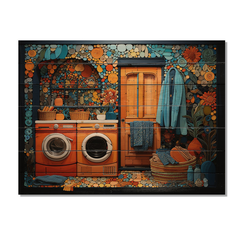 Blanchisserie Popart Room sur impression sur bois, H 10 po x l 20 po x P 0,78 po