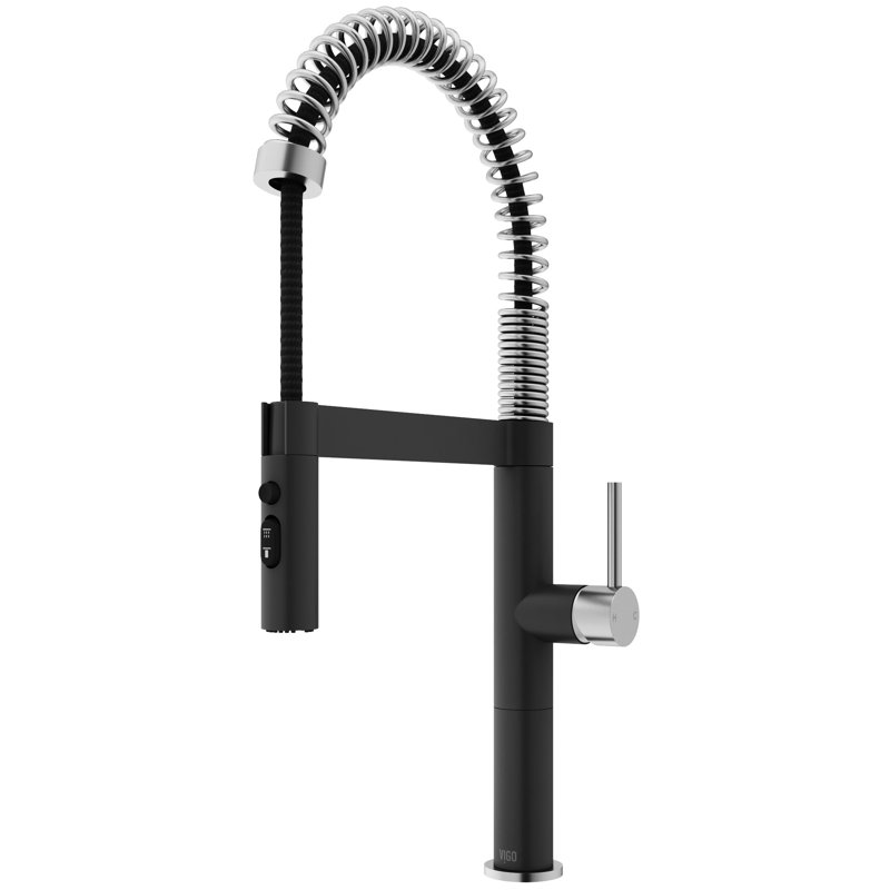 Robinet de cuisine à douchette rétractable 3 fonctions H 1 po Edison Pro, Acier inoxydable / noir mat