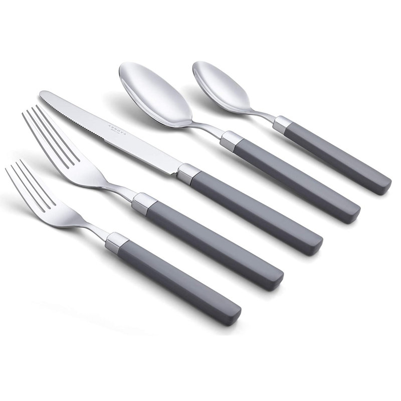 Polished Stainless Steel Flatware Set with Color Handles - Service for 4