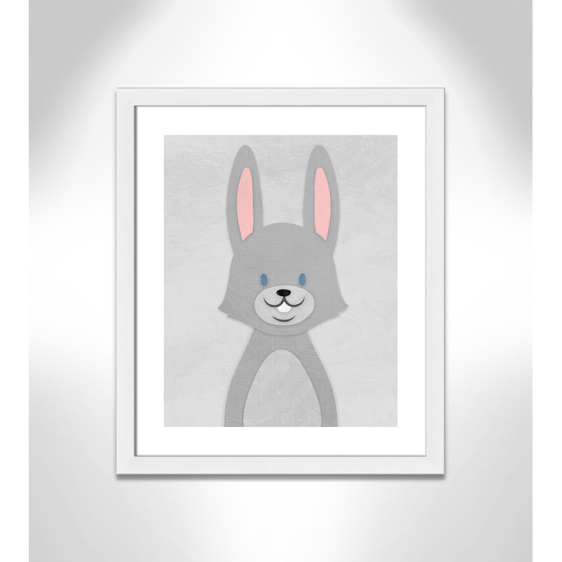 Art de lapin joyeux, H 24,5 po x l 20,5 po x P 0,6 po, Encadré plat blanc