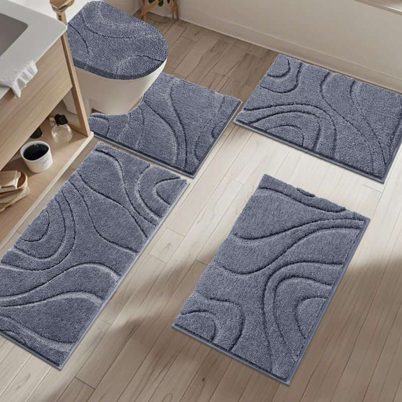 Ensemble de tapis de bain en microfibre 5 pièces avec envers antidérapant, Gris