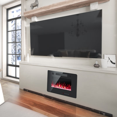 Recessed&Wall Mounted Electric Fireplace,750W/1500W,Remote Control With Timer, Adjustable Flame