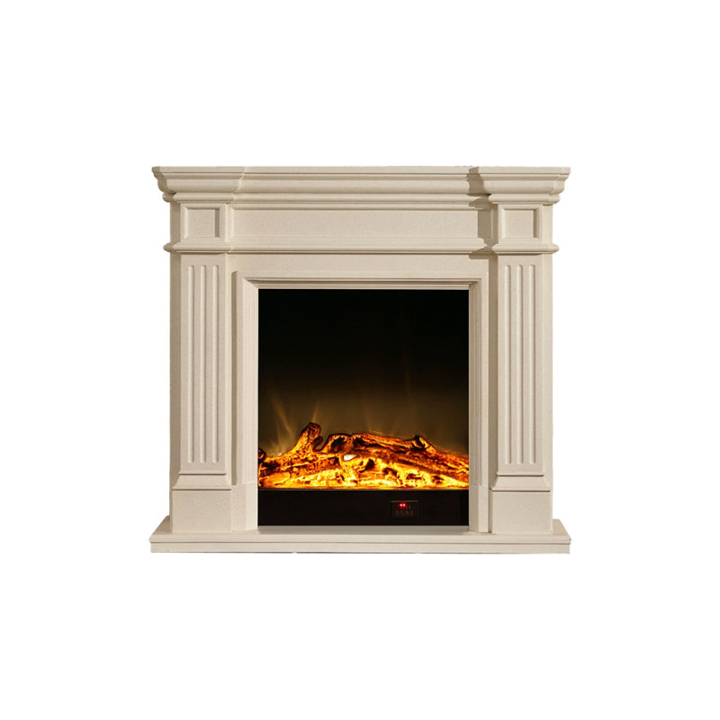 Beige Solid Wood Electric Fireplace, Beige