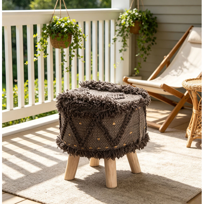 Rectangle Upholstered Wool Ottoman