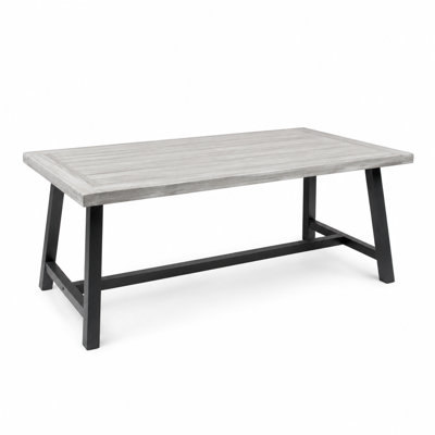 Table de salle à manger rectangulaire rectangulaire en bois d'acacia rustique, l 70 po x P 34,75 po, plateau gris et pieds de traîneau en métal noir, table de billard toutes saisons