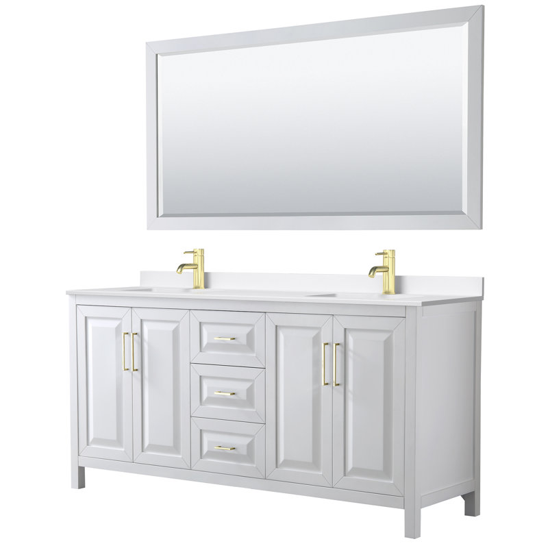 Daria 72'' W Vanity, White, Brushed Gold, Giotto Quartz
