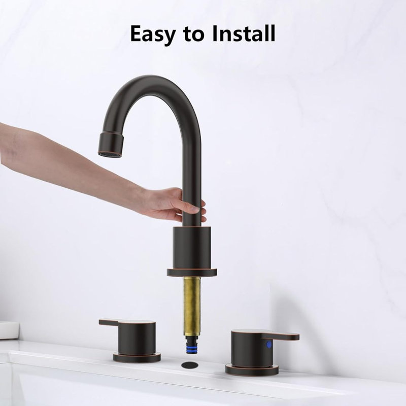 Widespread Bathroom Sink Faucet Oil Rubbed Bronze 2 Handle 8 Inch Lavatory Faucet 3 Hole 360° Swivel Spout Vanity Sink Basin Faucets With Pop Up Drain Assembly