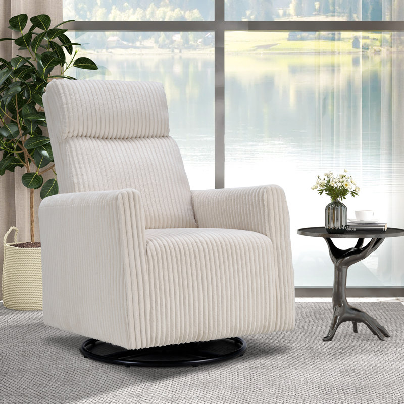 Fauteuil d'appoint pivotant en velours côtelé de luxe moderne de 26,77 po de large Hulbard, Beige
