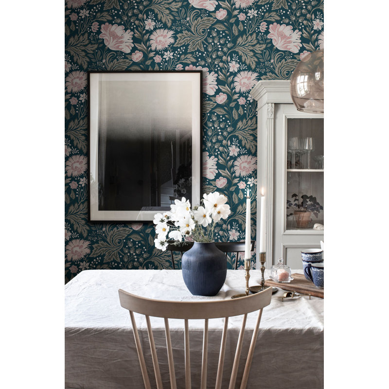 Ava Floral Wallpaper Roll, Dark Blue