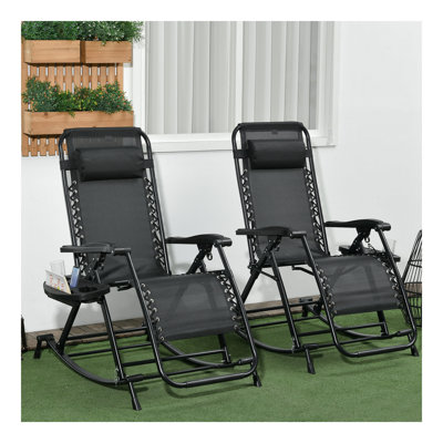 Chaises berçantes d'extérieur, chaise berçante inclinable et pliable inclinable avec oreiller, porte-gobelet et téléphone, conception combinée avec pieds pliants