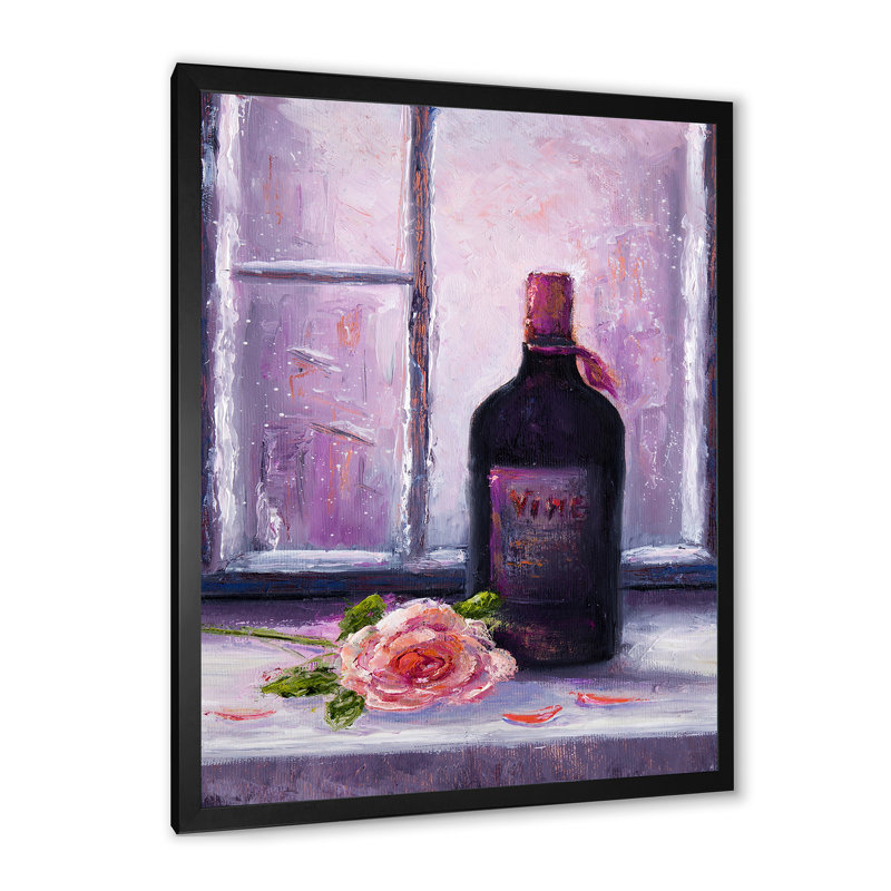 «Red Wine Bottle», peinture sur toile, Cadre noir, H 20 po x l 12 po x P 1 po