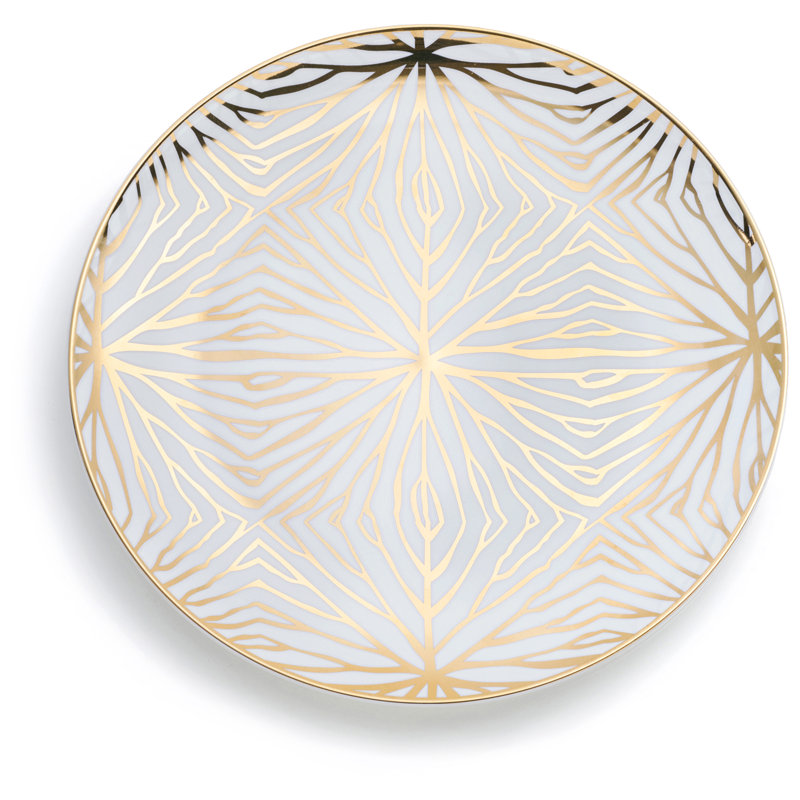 Talianna 8.75'' White and Gold Handmade Salad/Dessert Plates