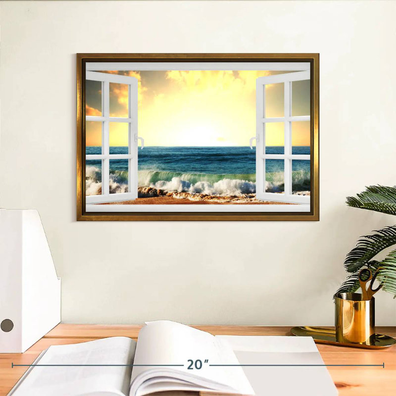 Fenêtre sur Samoset ondulé, Cadre flottant doré, 13 po x 9 po