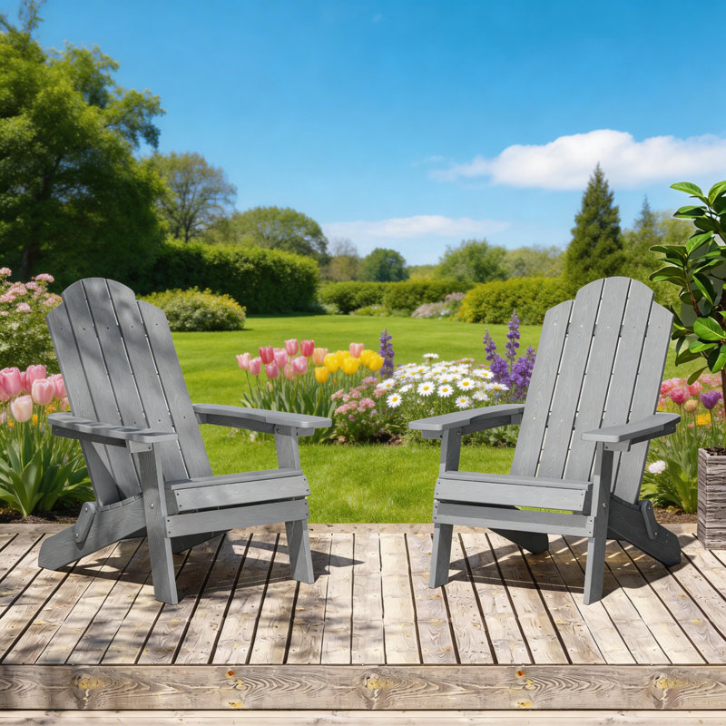 Outdoor Folding Adirondack Chair With Cup Holder Easy to Assemble and Comfortable Adirondack Chairs All Weather Composite Plastic Chair for Outside Fire Pit Patio Lawn Garden Backyard Use