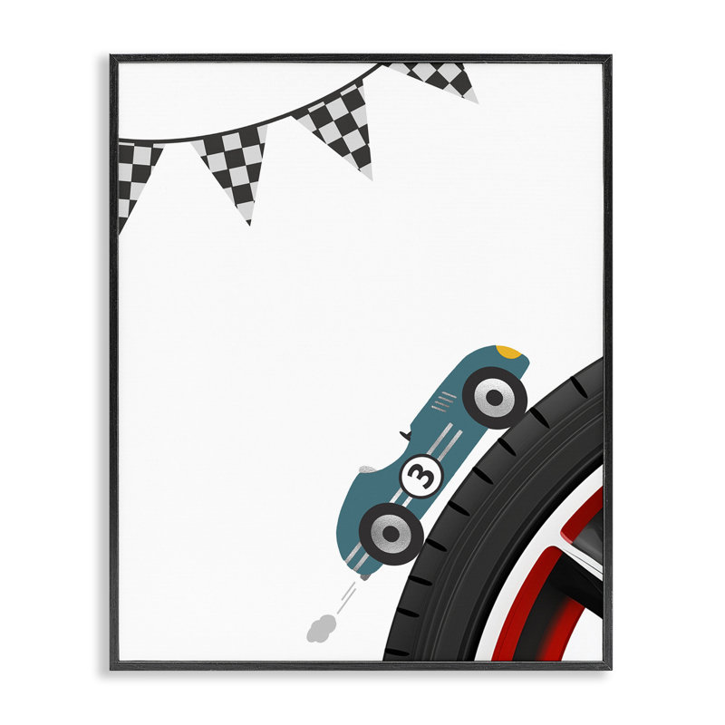 Fast Lane Racecar, giclée encadrée, conception par Christine Simpson Art, H 20 po x l 16 po, Giclée encadrée noir minuit