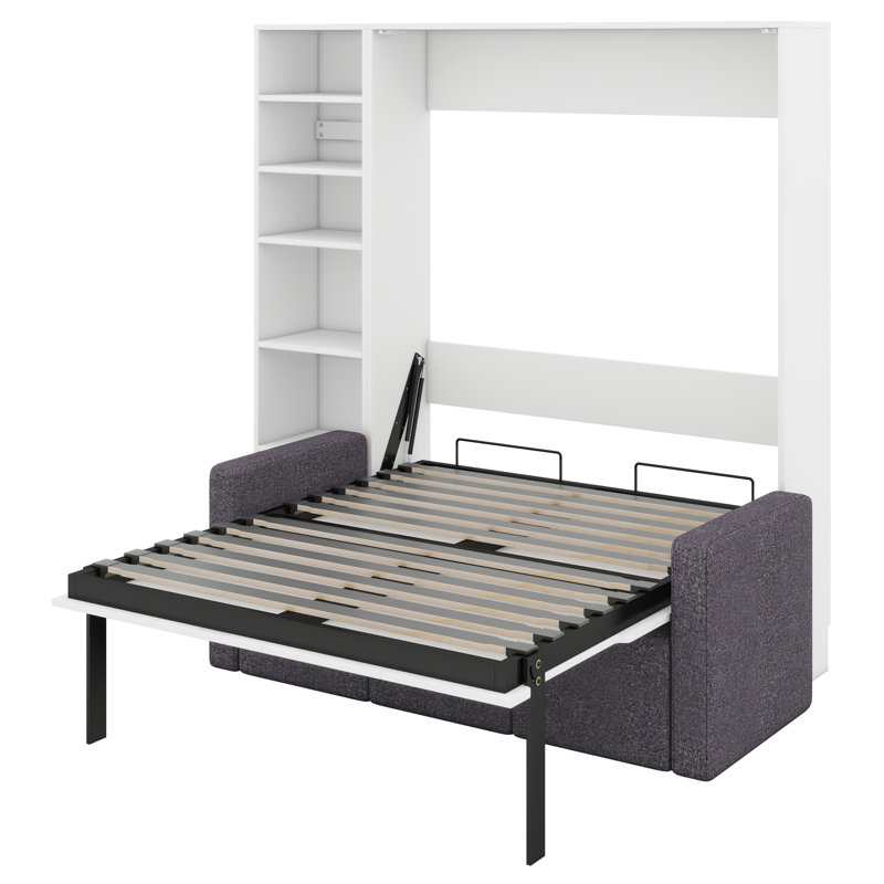 Lit escamotable Verlina avec canapé et tablettes, Double, Gris foncé