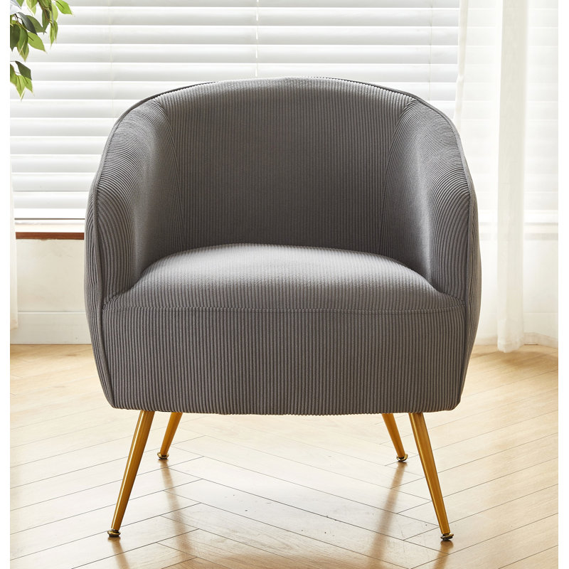 Fauteuil en velours côtelé avec pieds dorés, Velours côtelé gris