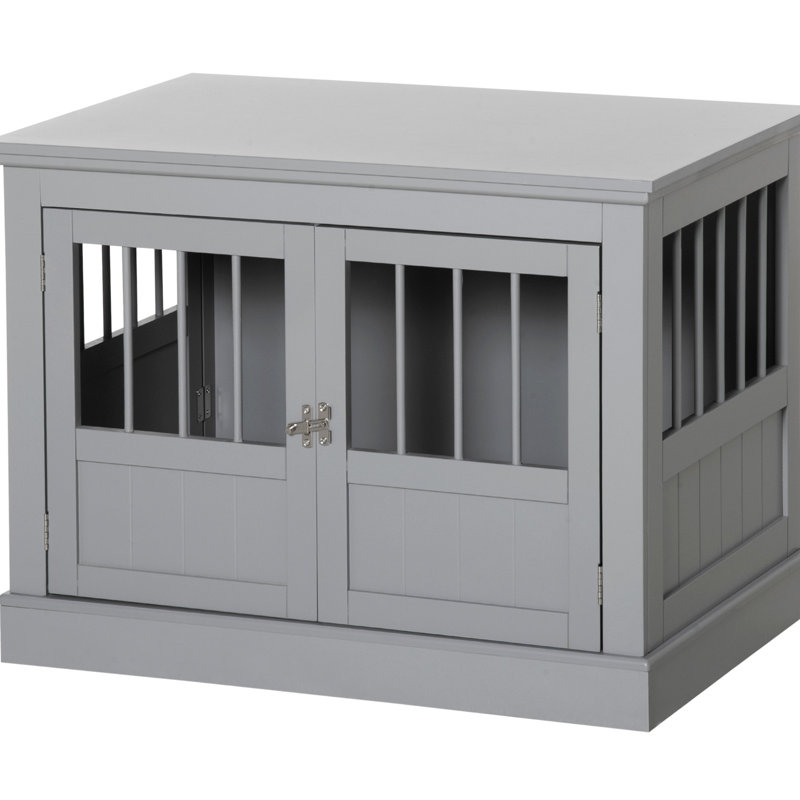 Table de bout pour cage de chien, construction solide, petit chenil à trois portes grises, avec intérieur spacieux