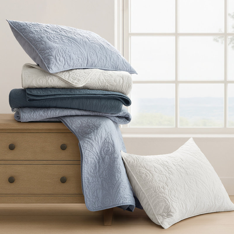 Paisley 100% Cotton Quilt Set 3 Pieces, King Quilt + 2 King Shams, Bright White