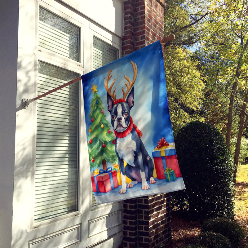 Drapeau de Noël maison de renne, Boston-terrier