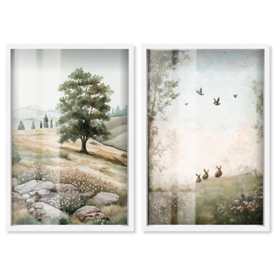 Blush Cloud Serenity Duo Shadowbox Print Vintage Wall Art by Art Remedy, White Frame, 30 x 45