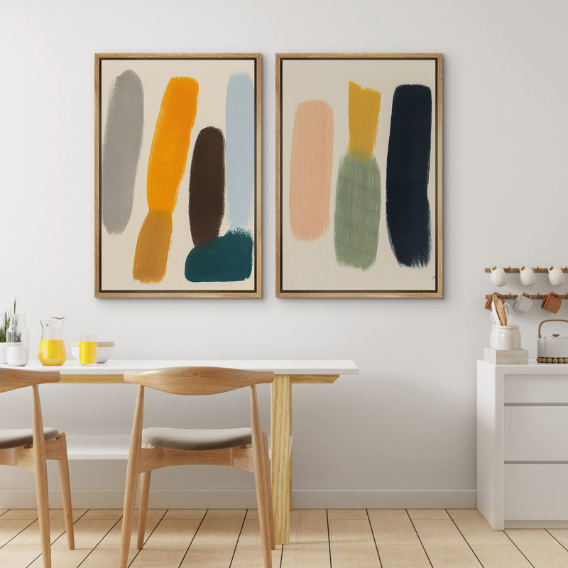 Art mural abstrait, ensemble de 2 reproductions d'art encadrées sur toile, Naturel, H 36 po x l 48 po
