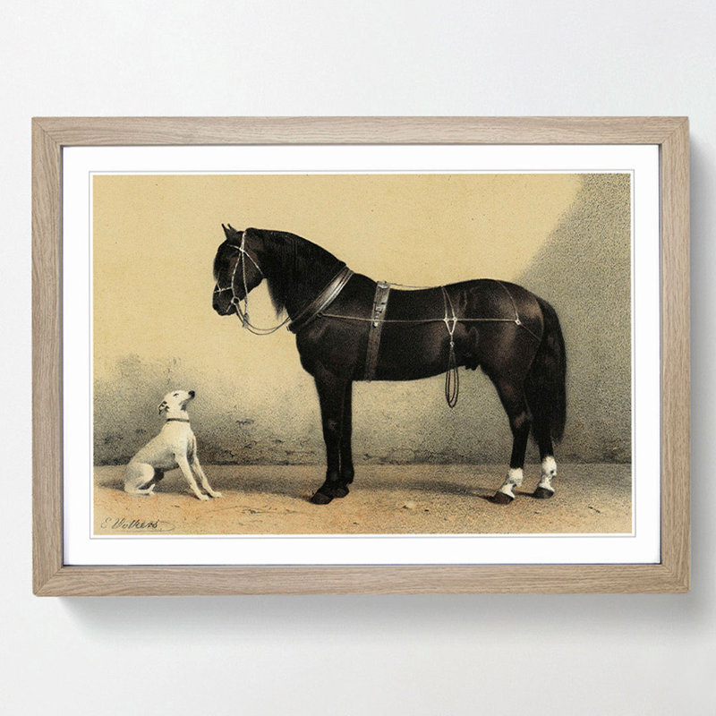 Horse and Hound by Emil Volkers - Picture Frame Painting Print on MDF, 27cm H x 36cm W x 2cm D, Oak Framed