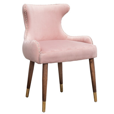 Contemporary Accent Chair In Pink - Velvet Upholstery With Dense Foam, Button Tufting, Black Legs Gold Trim Upholstered Seat Curved Back, Electroplating