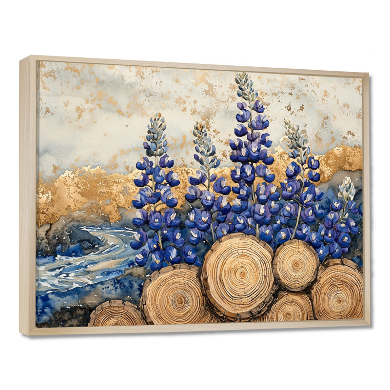 «Jabien Blue Bonnets Flowers On A Wood Slide Landscape I - Blue Bonnets Large, art mural», Noir, H 12 po x l 20 po