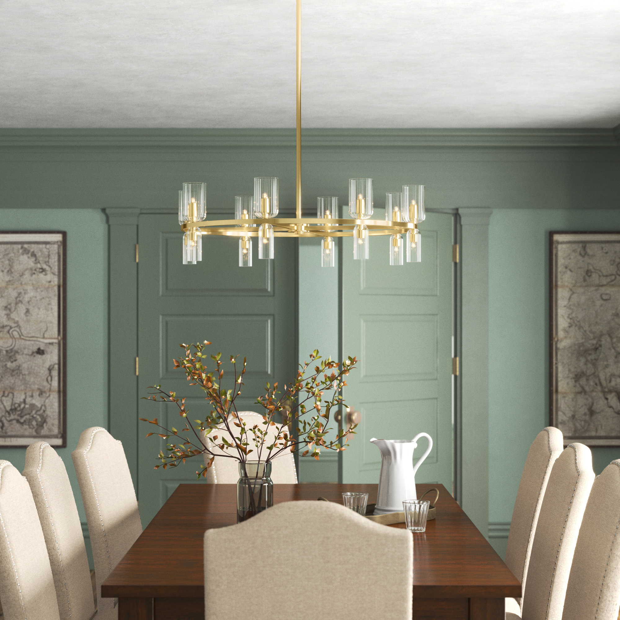 16 - Light Metal Chandelier, Aged Brass