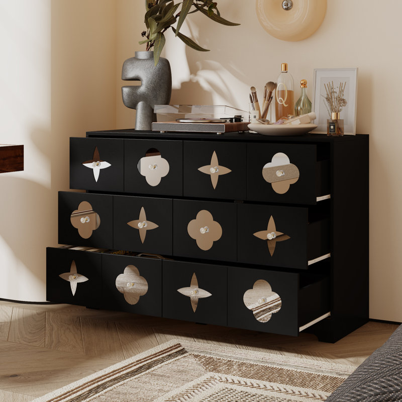 6-Drawer Dresser With Crystal Handle And Black Finish