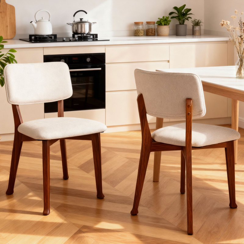 Ensemble de chaises de salle à manger rembourrées Mid-Century en bois et noyer (ensemble de 2), 6, Walnut