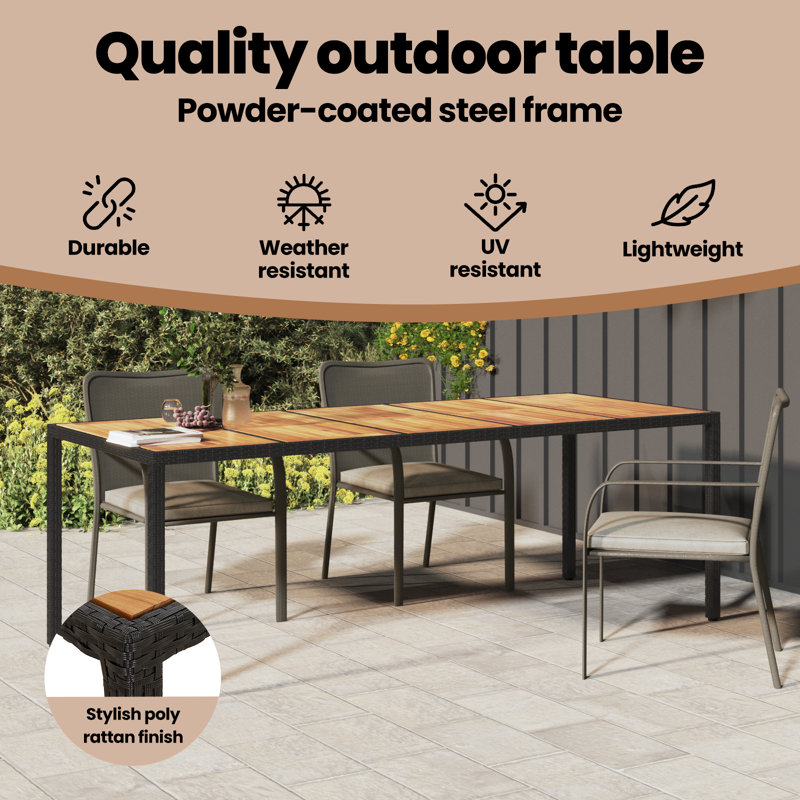 Table de jardin vidaXL en rotin de polyester noir 98,43 x 39,37 x 29,53