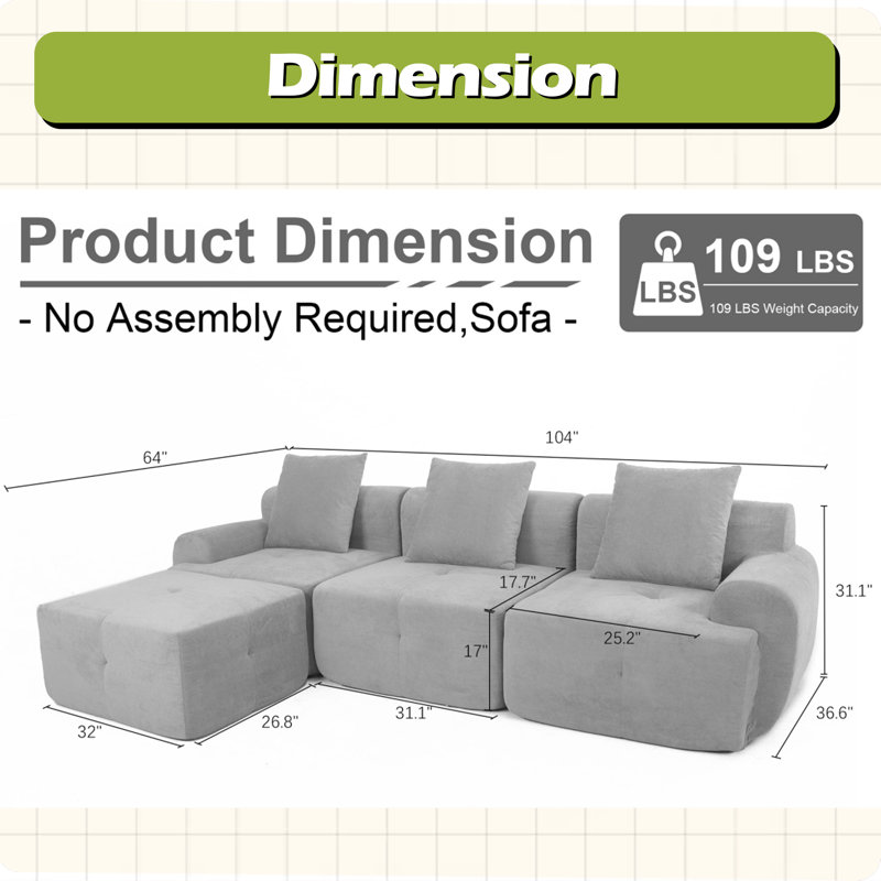 104 SOFA, Beige Pineapple Lattice Fabric