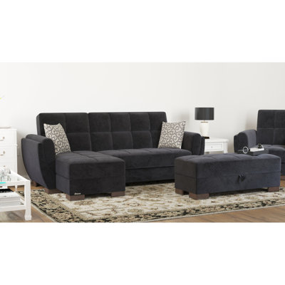 Chaise convertible rembourrée 3 places en microfibre noire - caractéristique de rangement, canapé-lit Click Clack to 80,3 po x 68,8 po, capacité de 1000 lb, microfibre de salon rembourrée de mousse, compartiments, lit, support de poids,