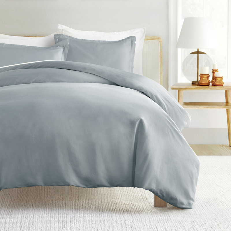 Premium 300TC Brushed Cotton Comforter & Duvet Cover Set, Blue, King Duvet Cover & Insert + 2 King Shams