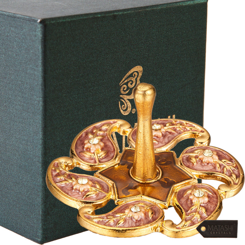 Hand Painted Gold and Blue Enamel Menorah Candelabra with Star of David