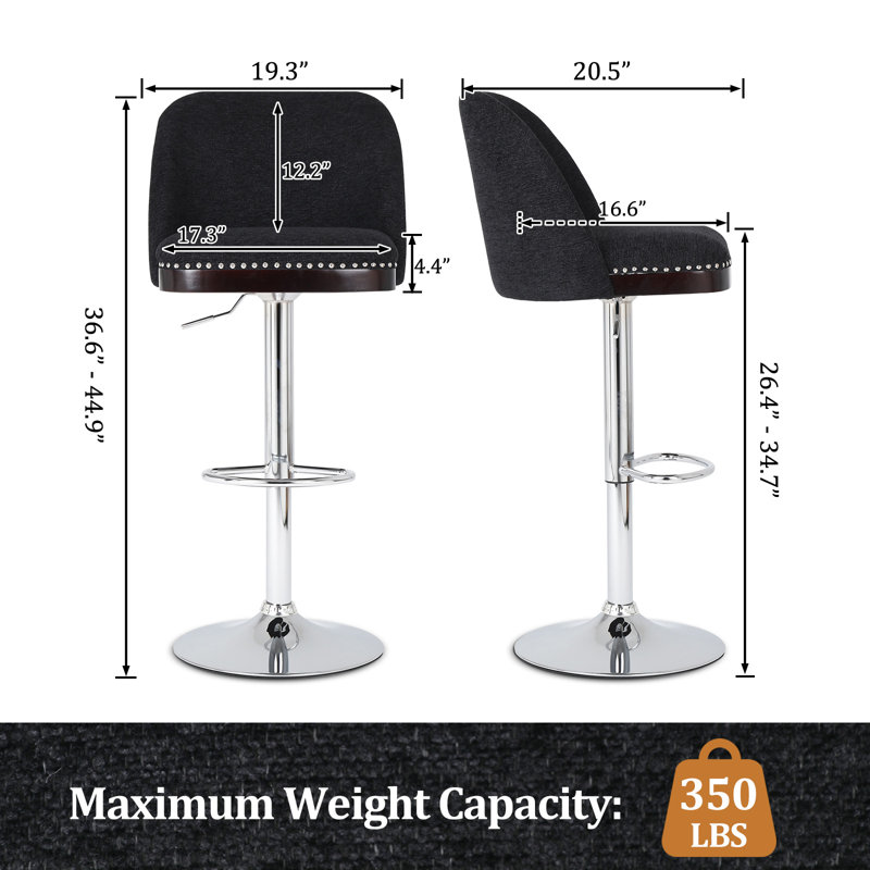 Tabouret de comptoir pivotant à hauteur réglable Deboroh 26 "à 34", Noir, noir, noir, noir