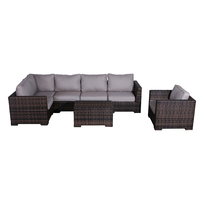 Ensemble de conversation en osier pour 5 personnes avec coussins Carmel