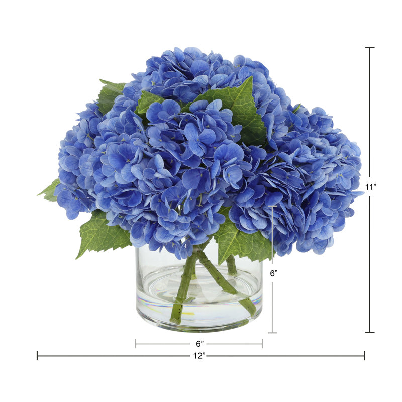 Real Touch Hydrangea Floral Arrangement in a Glass Vase, Blue