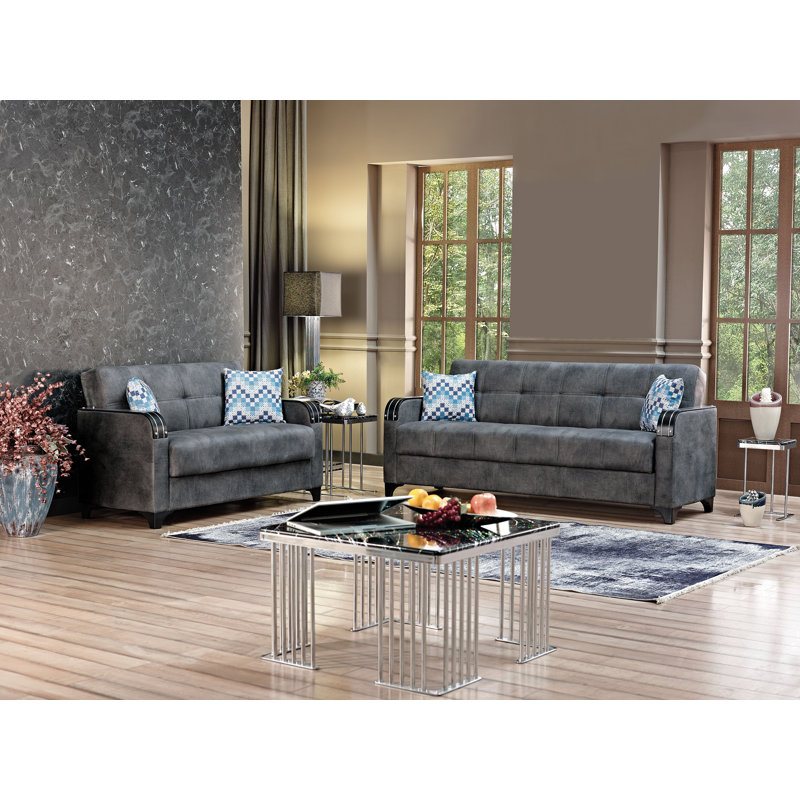 Ensemble de salon Nebraska, 2 pièces, gris, Microfibre / microsuède gris