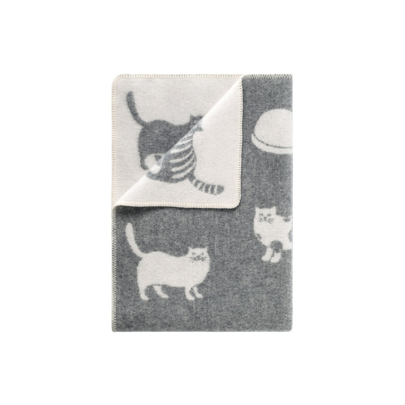 Grey Cat Medium Wool Blanket
